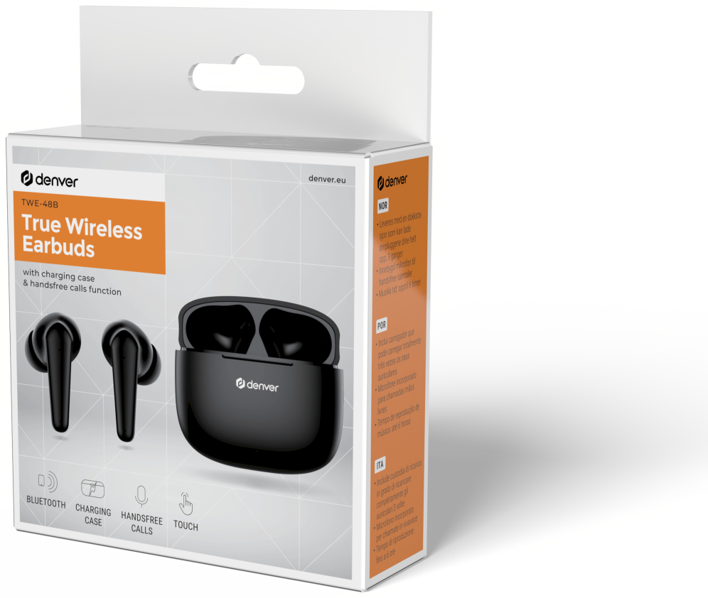 Auriculares Bluetooth 5.3 Denver TWE-48B True Wireless Negros