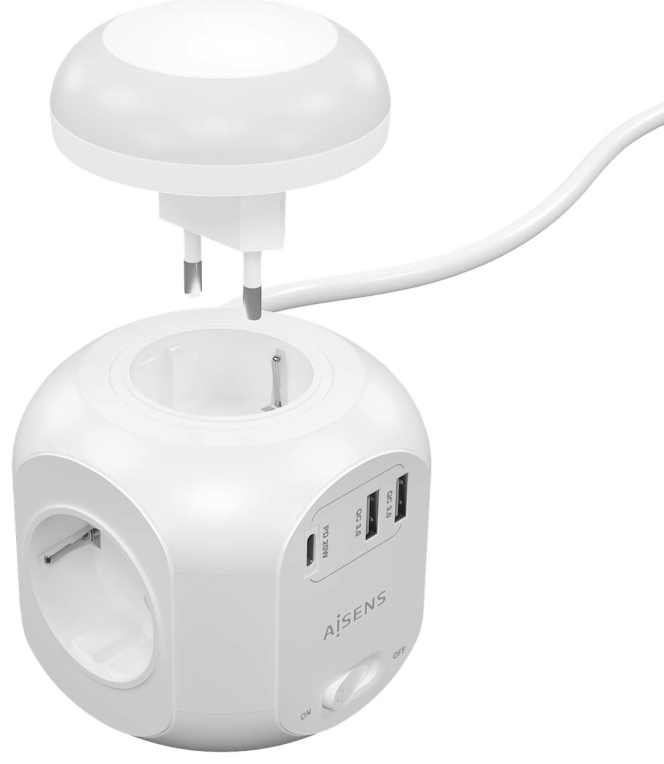 Regleta 4 Tomas Aisens con USB-C 20W PD 3.0 y 2 USB-A QC 3.0 1,8 m