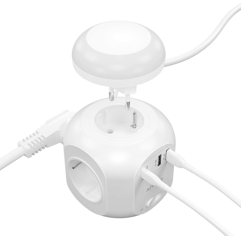 Regleta 4 Tomas Aisens con USB-C 20W PD 3.0 y 2 USB-A QC 3.0 1,8 m