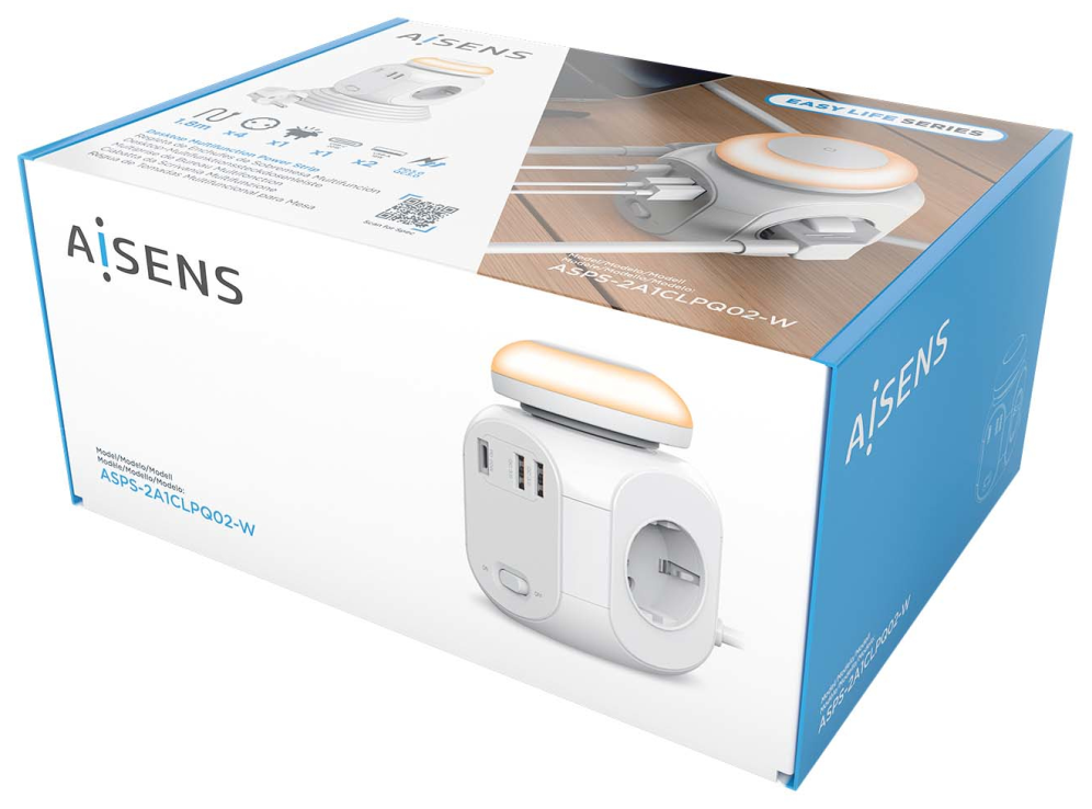 Regleta 4 Tomas Aisens con USB-C 20W PD 3.0 y 2 USB-A QC 3.0 1,8 m