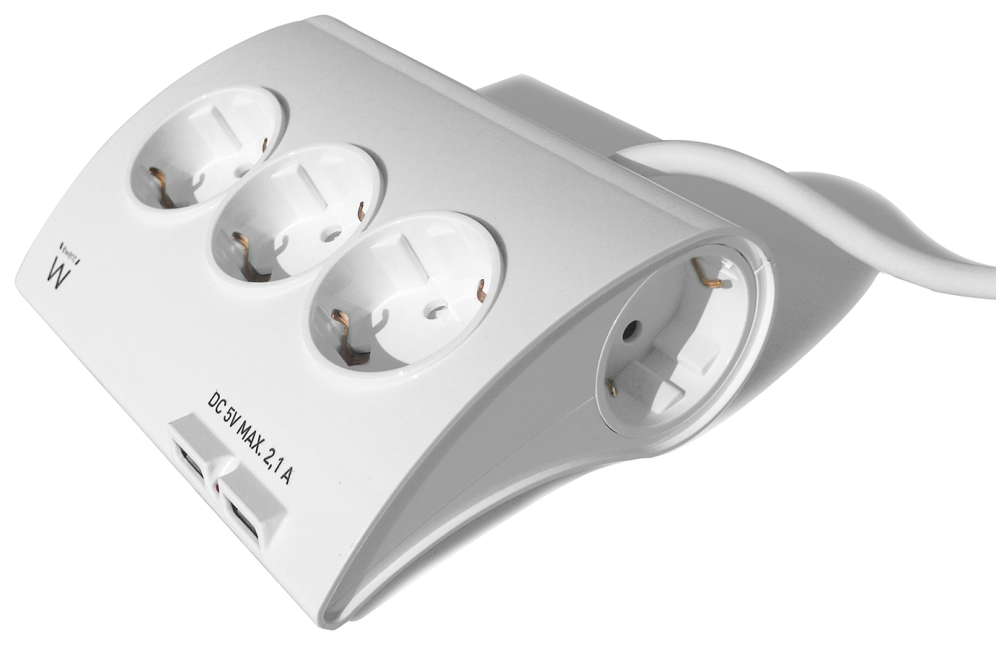 Regleta de Sobremesa Ewent 5 Tomas Schuko 16A con 2 USB 1,5 m Blanca