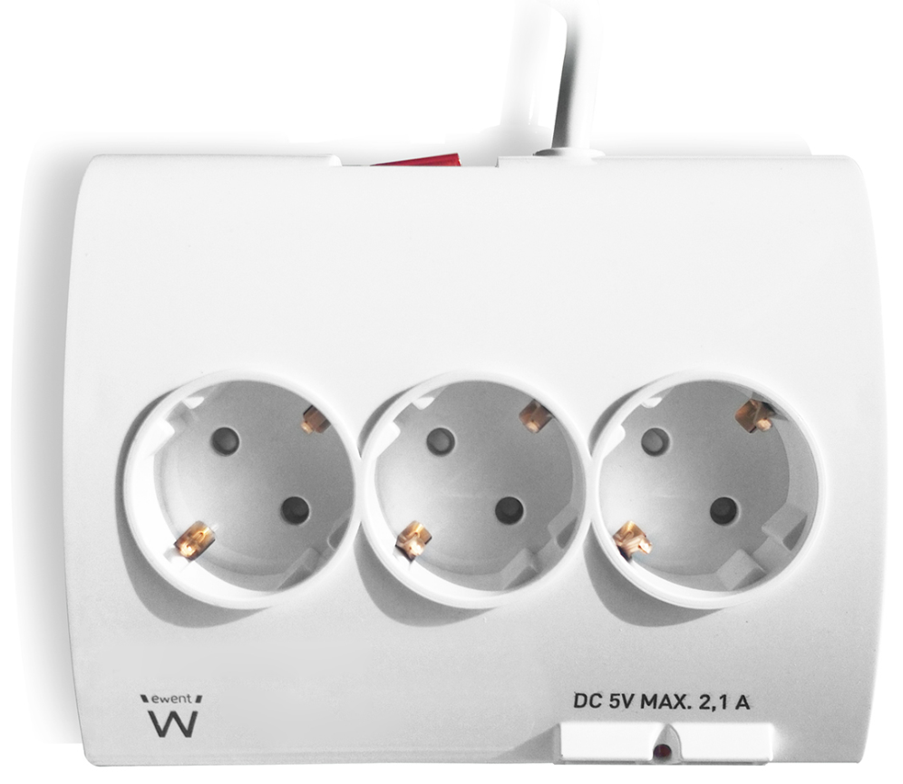 Regleta de Sobremesa Ewent 5 Tomas Schuko 16A con 2 USB 1,5 m Blanca