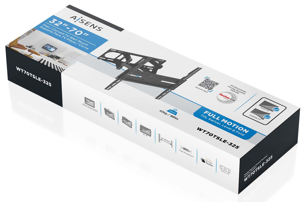 Soporte de Pared TV Aisens Giratorio e Inclinable 32"-70" 40 kg Negro