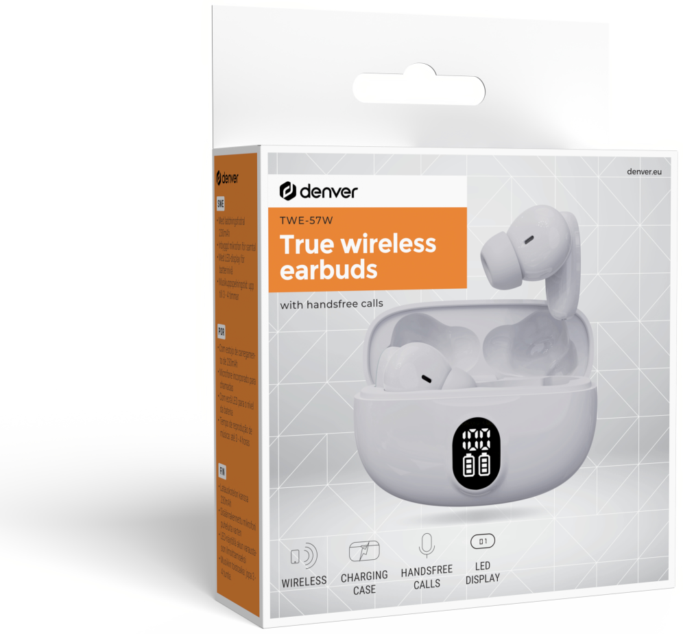 Auriculares Bluetooth 5.3 Denver Inalámbricos con Luz Blancos
