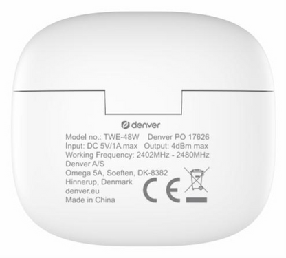 Auriculares Bluetooth 5.3 Denver TWE-48W True Wireless Blancos