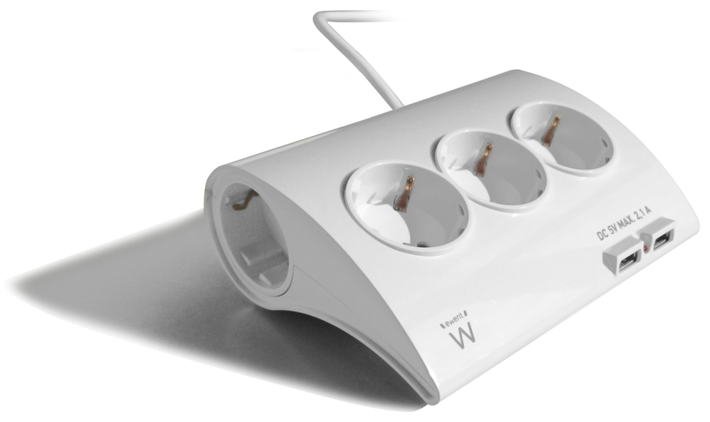 Regleta de Sobremesa Ewent 5 Tomas Schuko 16A con 2 USB 1,5 m Blanca