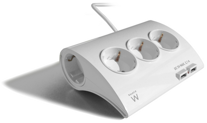 Regleta de Sobremesa Ewent 5 Tomas Schuko 16A con 2 USB 1,5 m Blanca