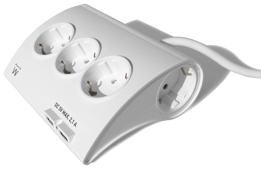 Regleta de Sobremesa Ewent 5 Tomas Schuko 16A con 2 USB 1,5 m Blanca