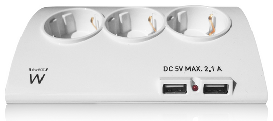 Regleta de Sobremesa Ewent 5 Tomas Schuko 16A con 2 USB 1,5 m Blanca